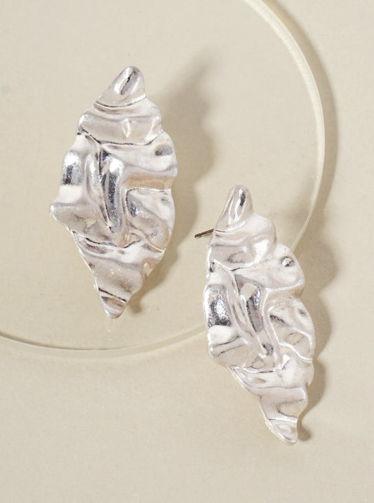 Textured Marquise-Shaped Post Earrings With-Titanium-Post