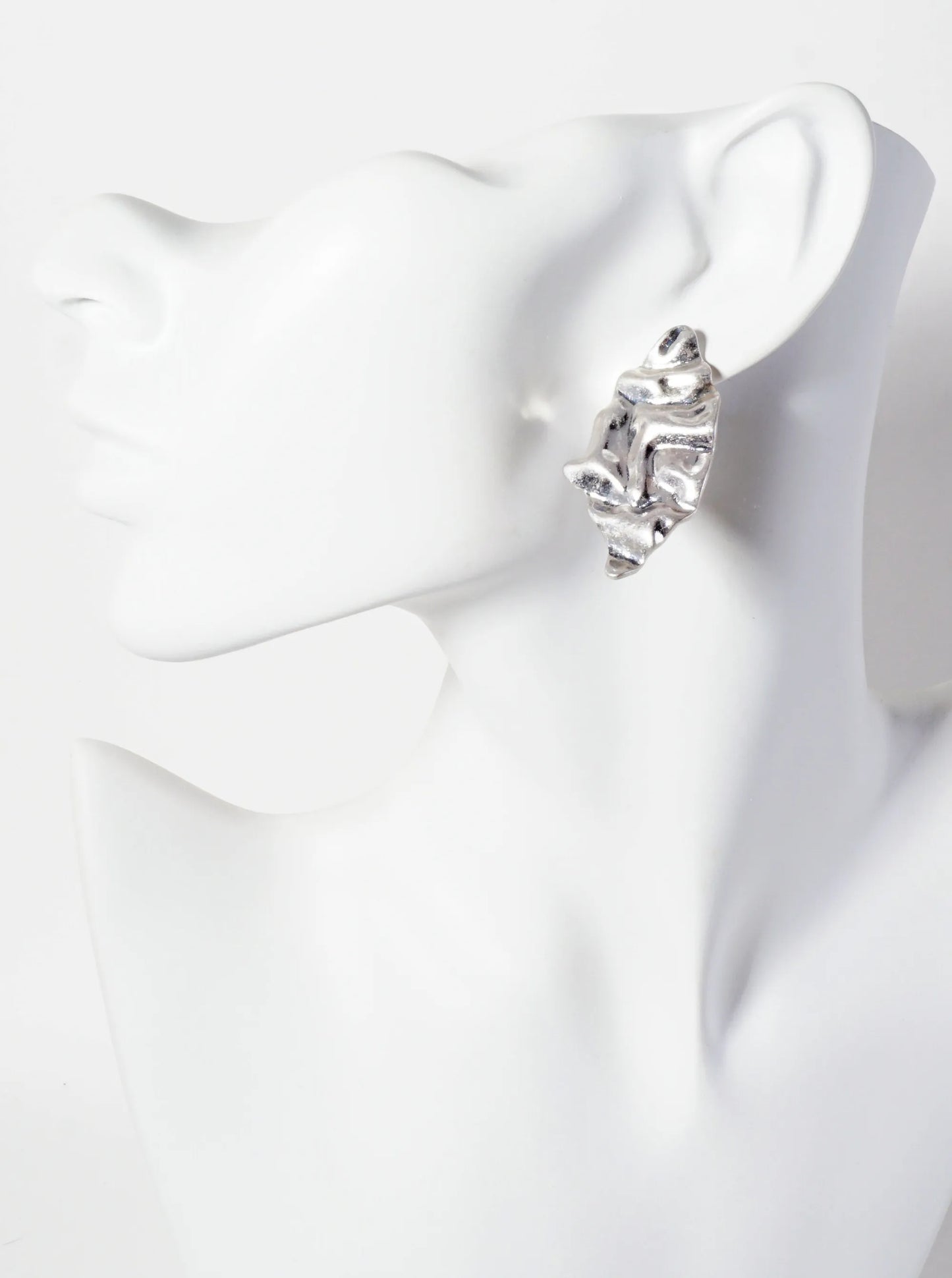 Textured Marquise-Shaped Post Earrings With-Titanium-Post