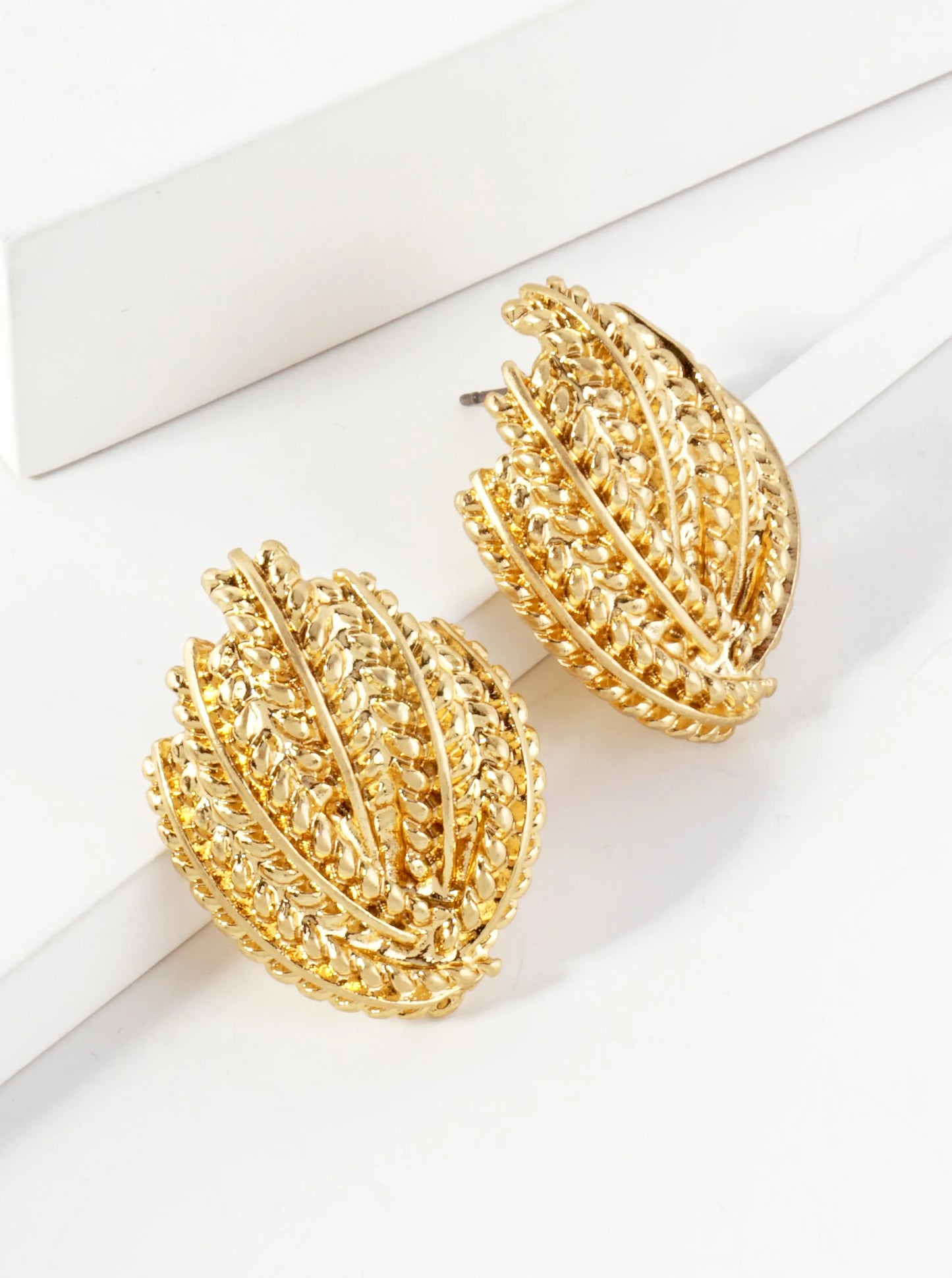 Textured Metal 1-inch Sculptural Post Earrings With-Titanium-Post