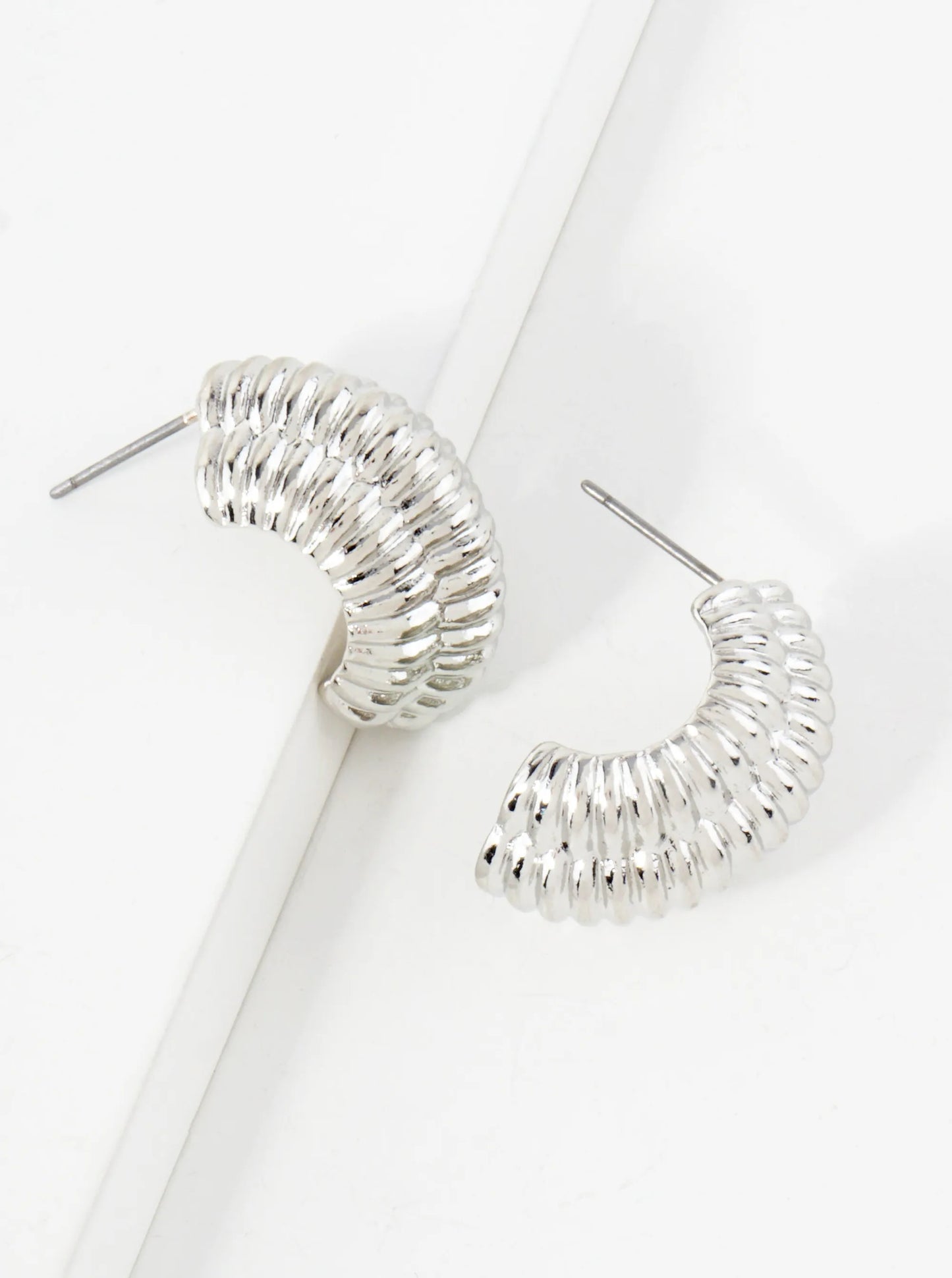 Textured Metal 25mm Half Hoop Earrings