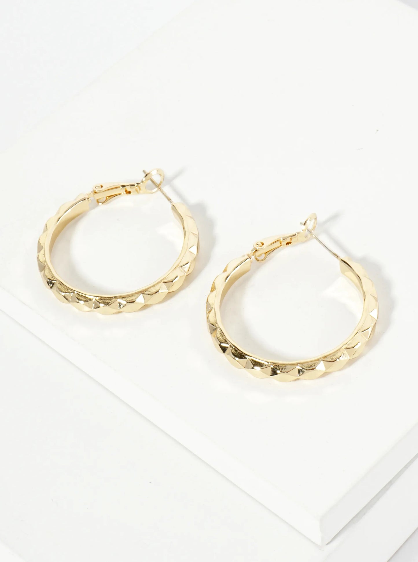 Textured Metal 27mm Latch Back Hoop Earrings
