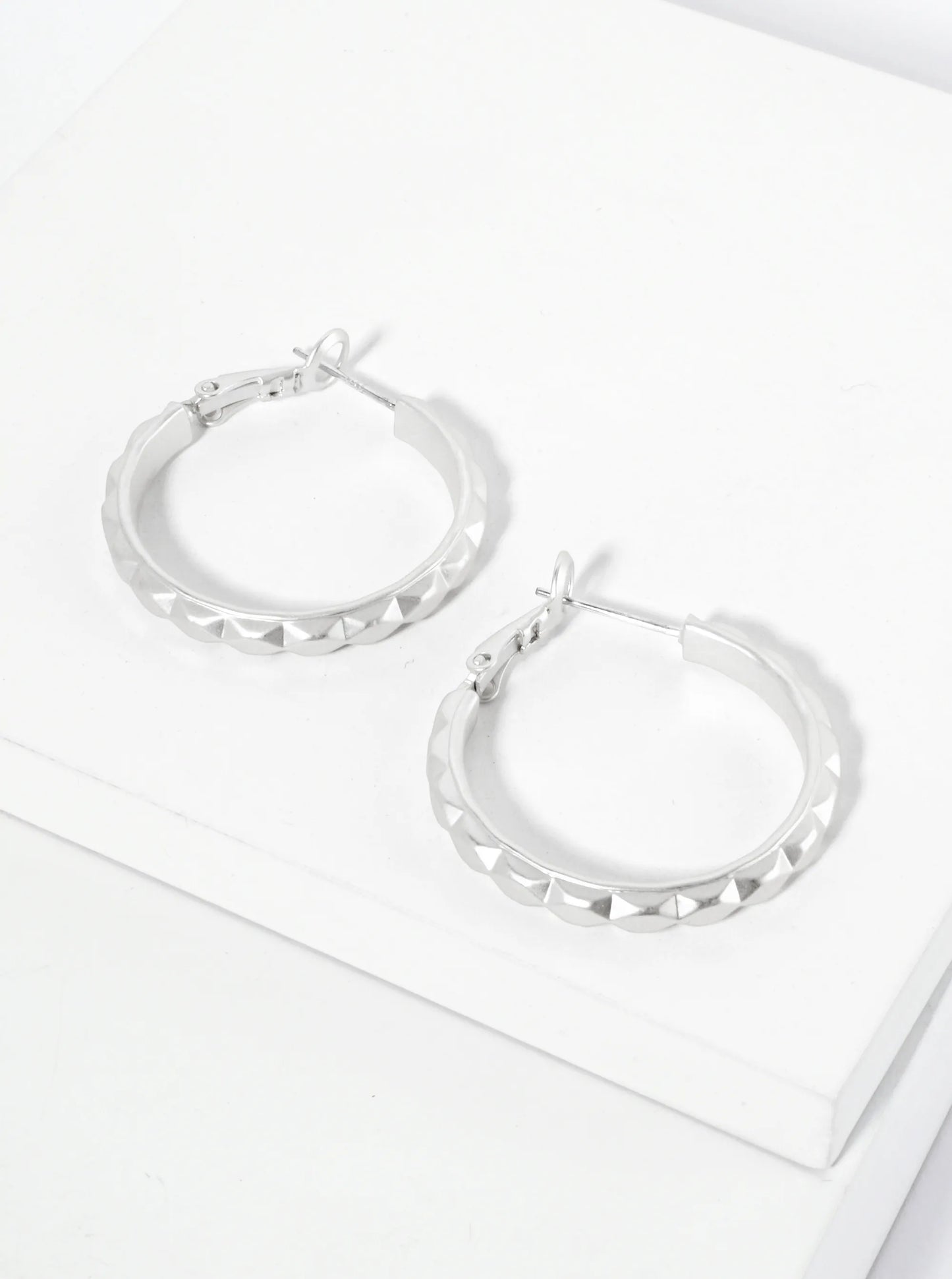 Textured Metal 27mm Latch Back Hoop Earrings