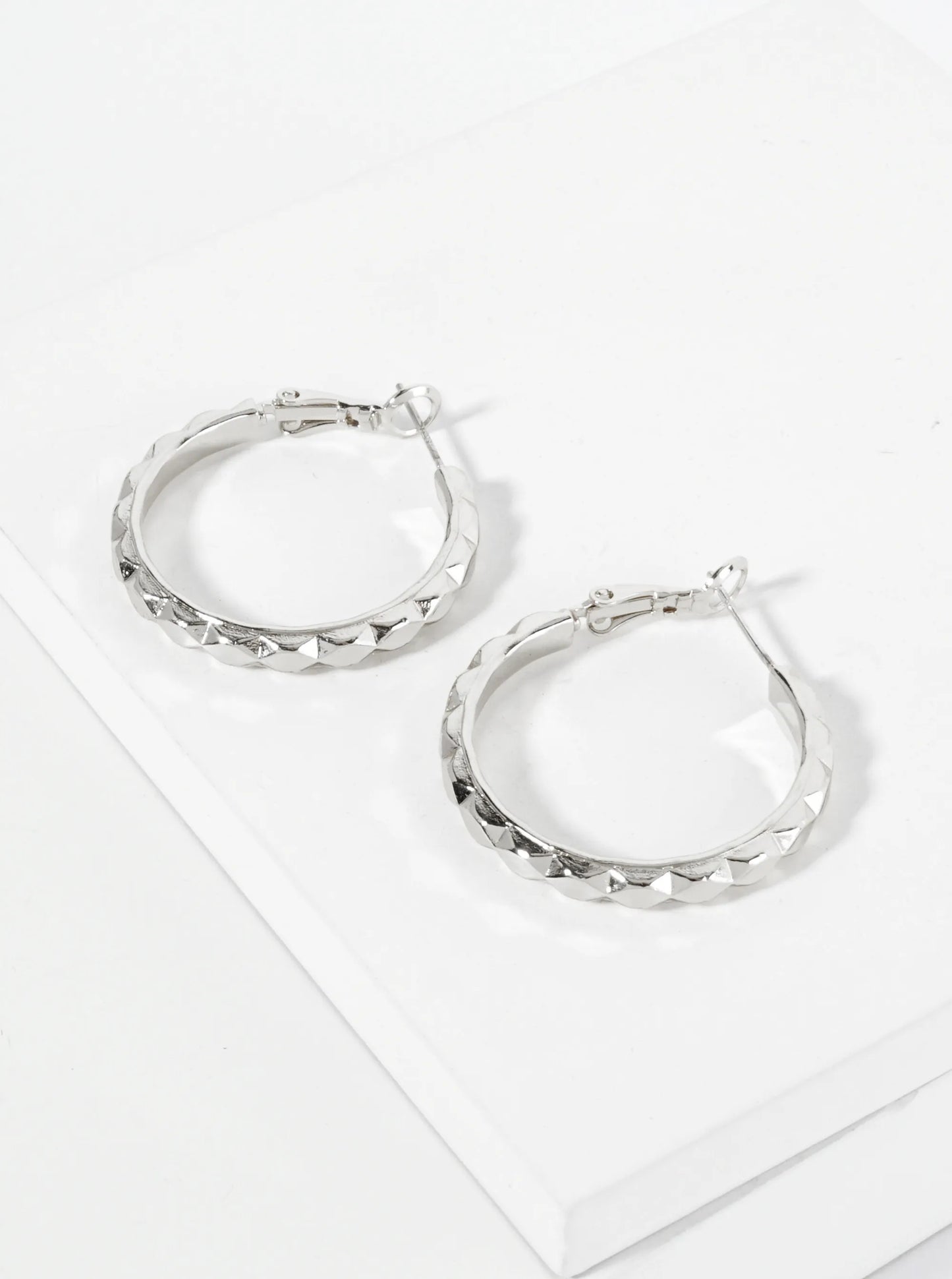 Textured Metal 27mm Latch Back Hoop Earrings