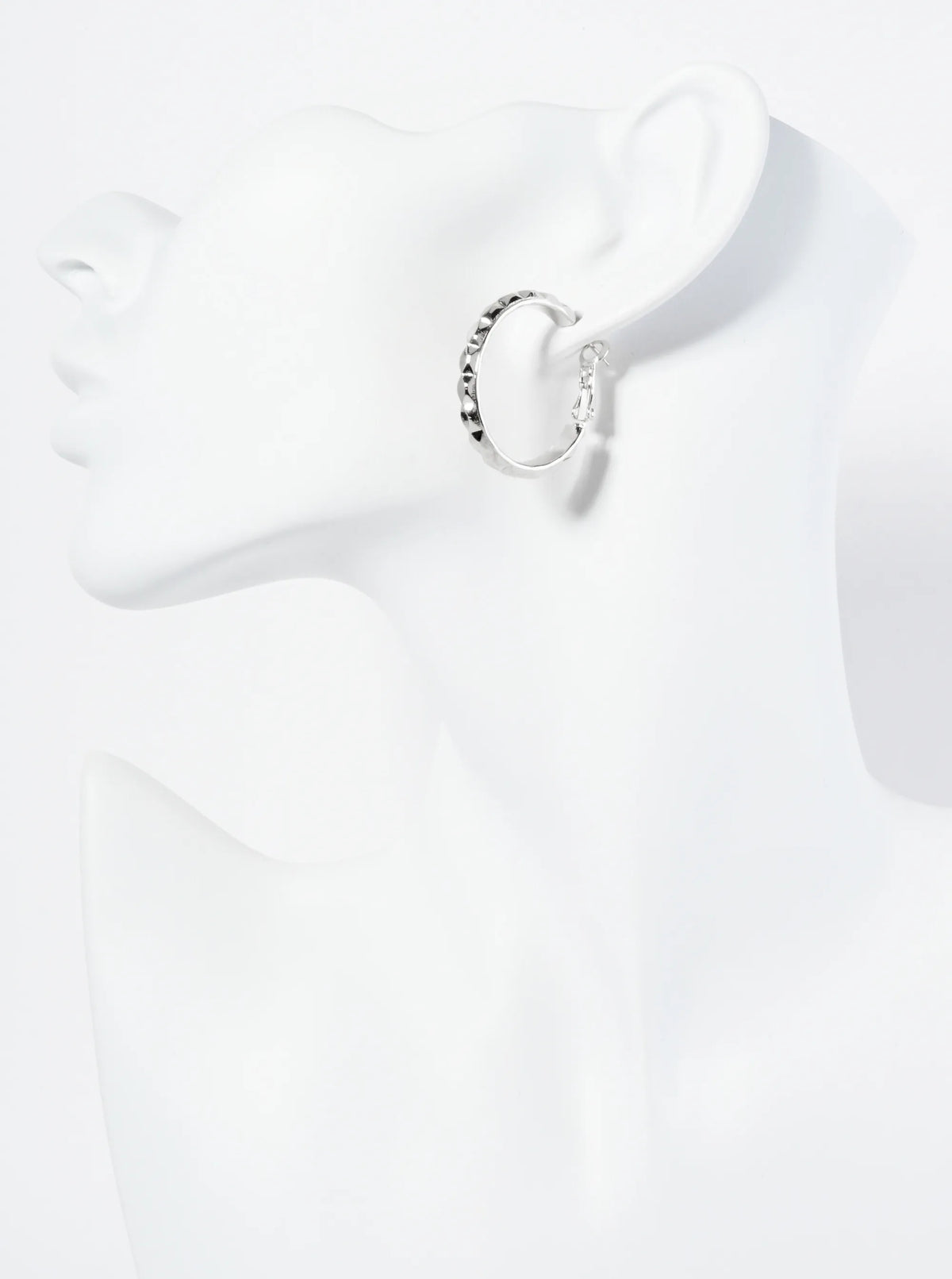 Textured Metal 27mm Latch Back Hoop Earrings