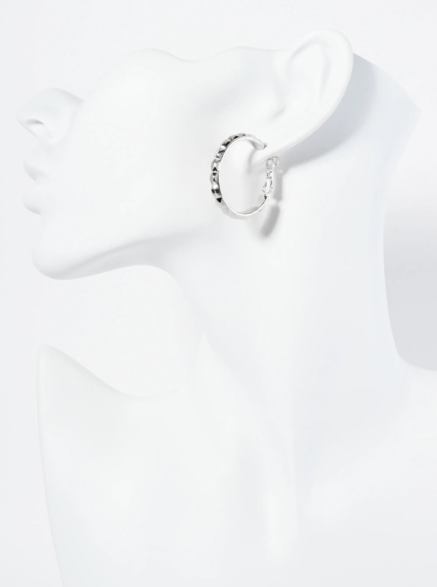 Textured Metal 27mm Latch Back Hoop Earrings