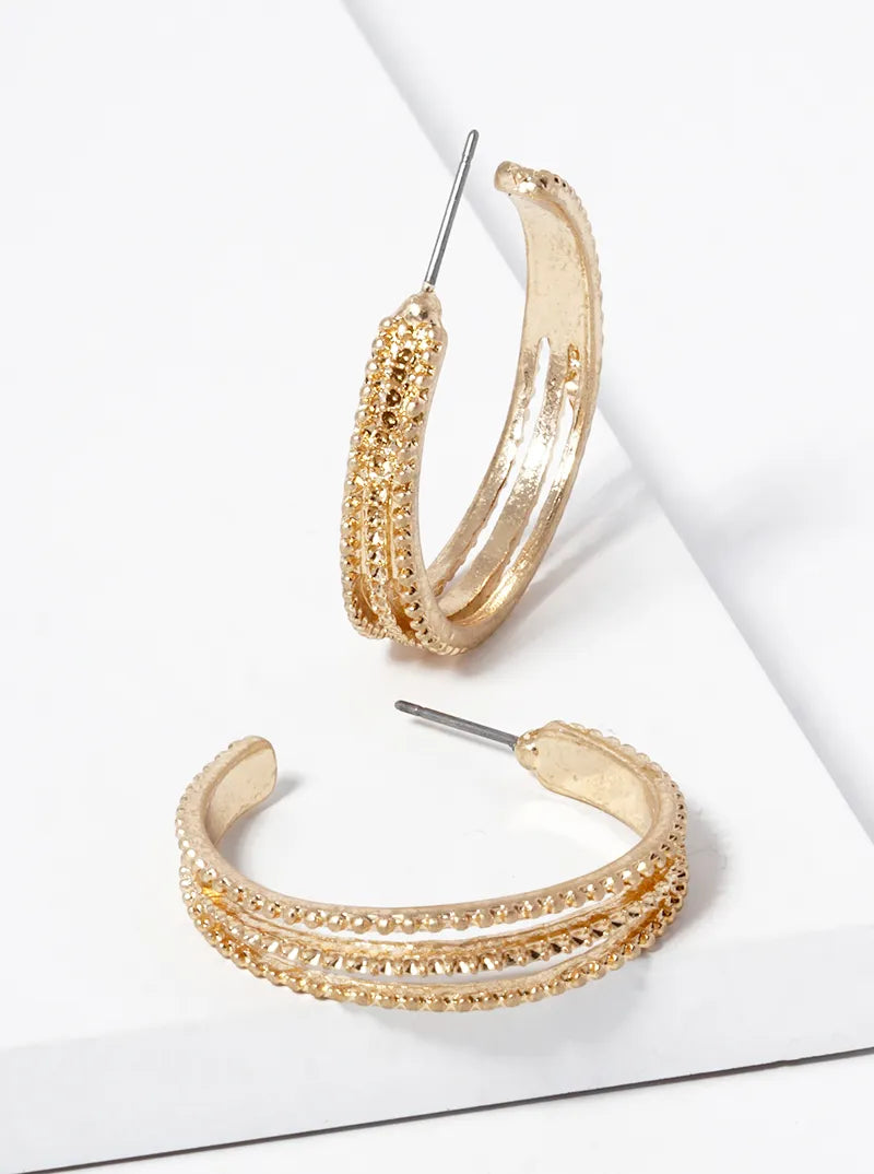 Textured Metal 30mm Open Hoop Earrings