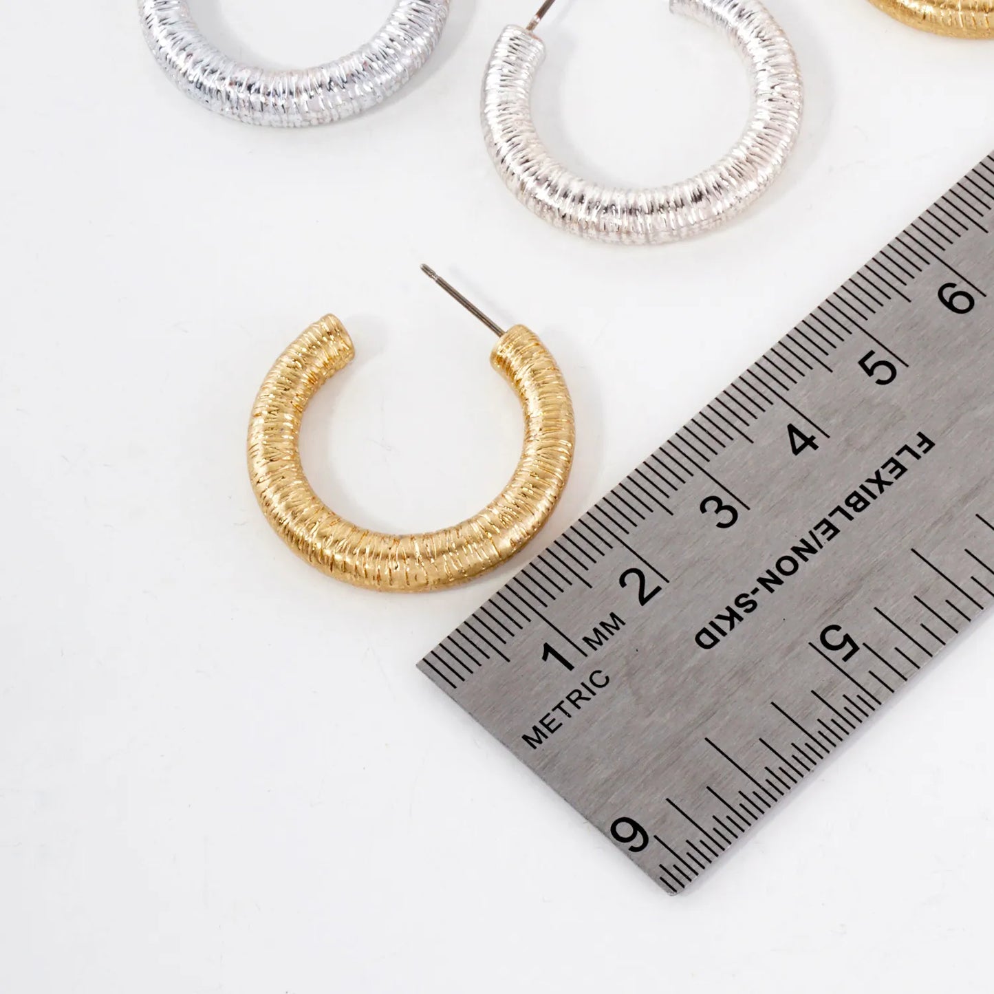 Textured Metal 30mm Push-Back Hoop Earrings With-Titanium-Post