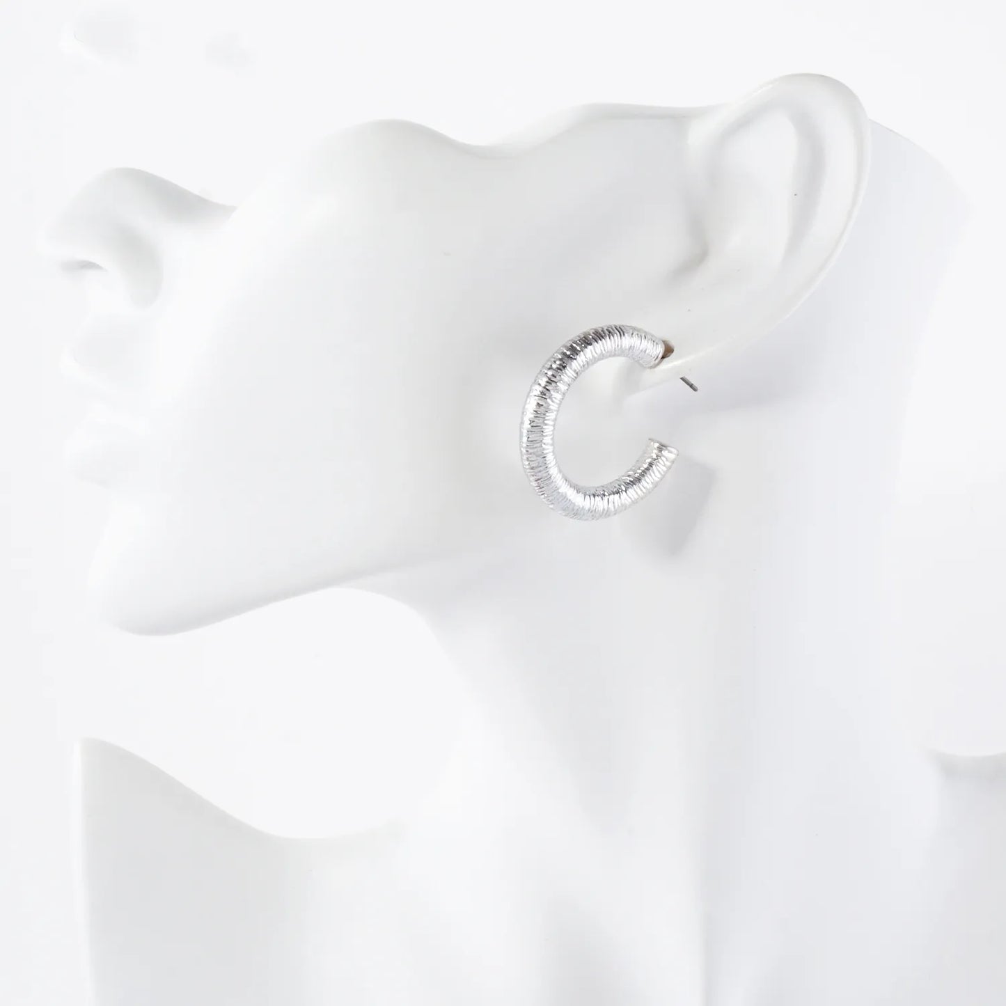 Textured Metal 30mm Push-Back Hoop Earrings With-Titanium-Post