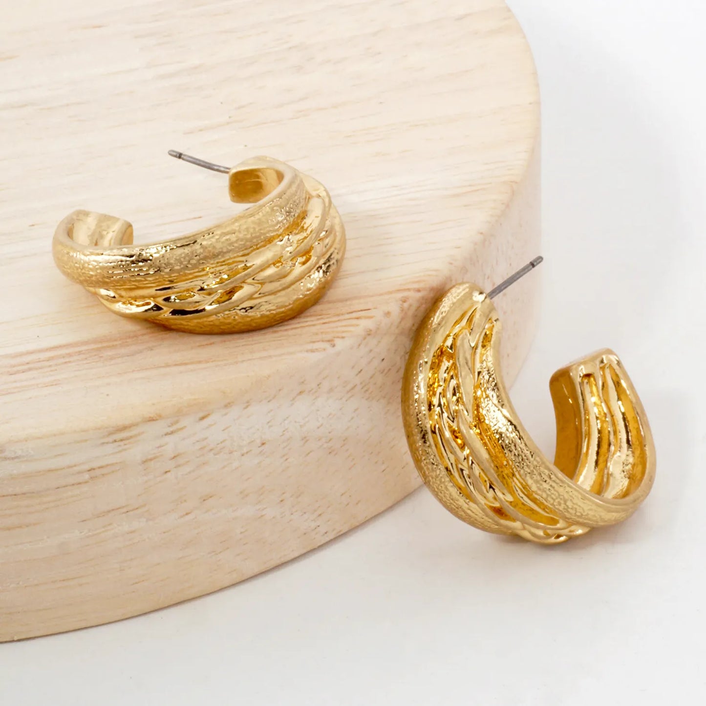 Textured Metal 30mm Push-Back Hoop Earrings With-Titanium-Post