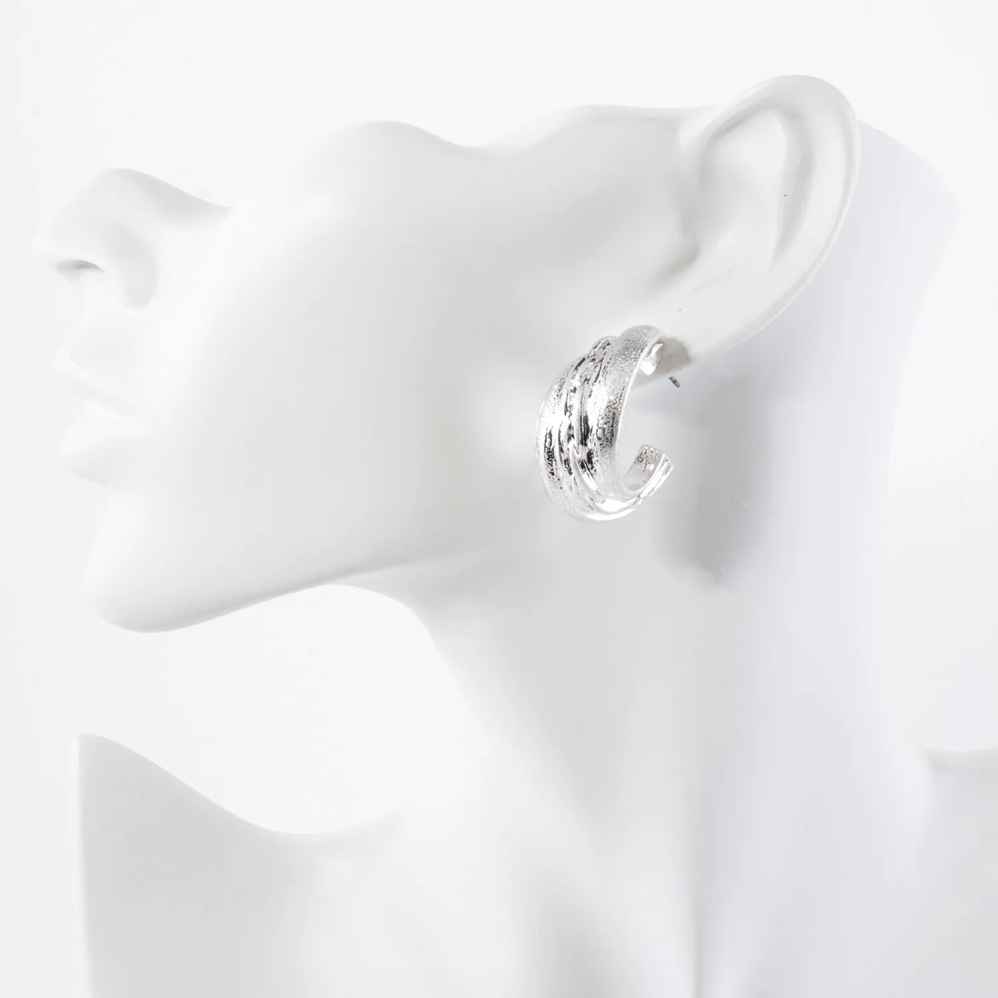 Textured Metal 30mm Push-Back Hoop Earrings With-Titanium-Post