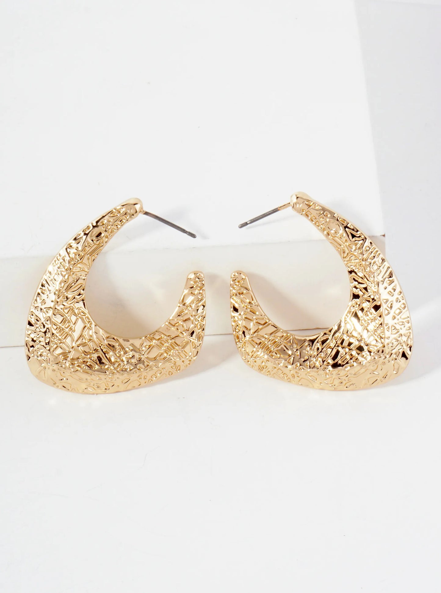 Textured Metal 35mm Hoop Earrings With-Titanium-Post