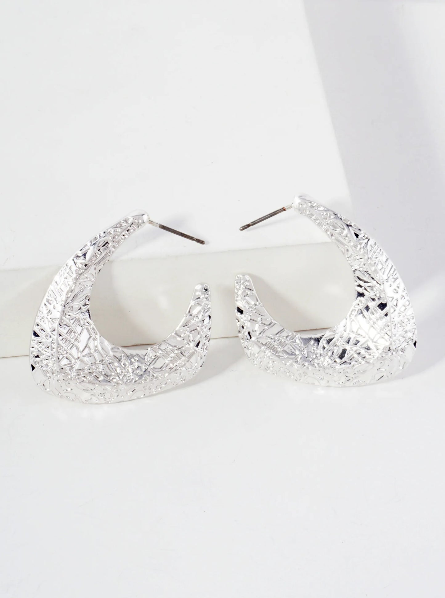 Textured Metal 35mm Hoop Earrings With-Titanium-Post