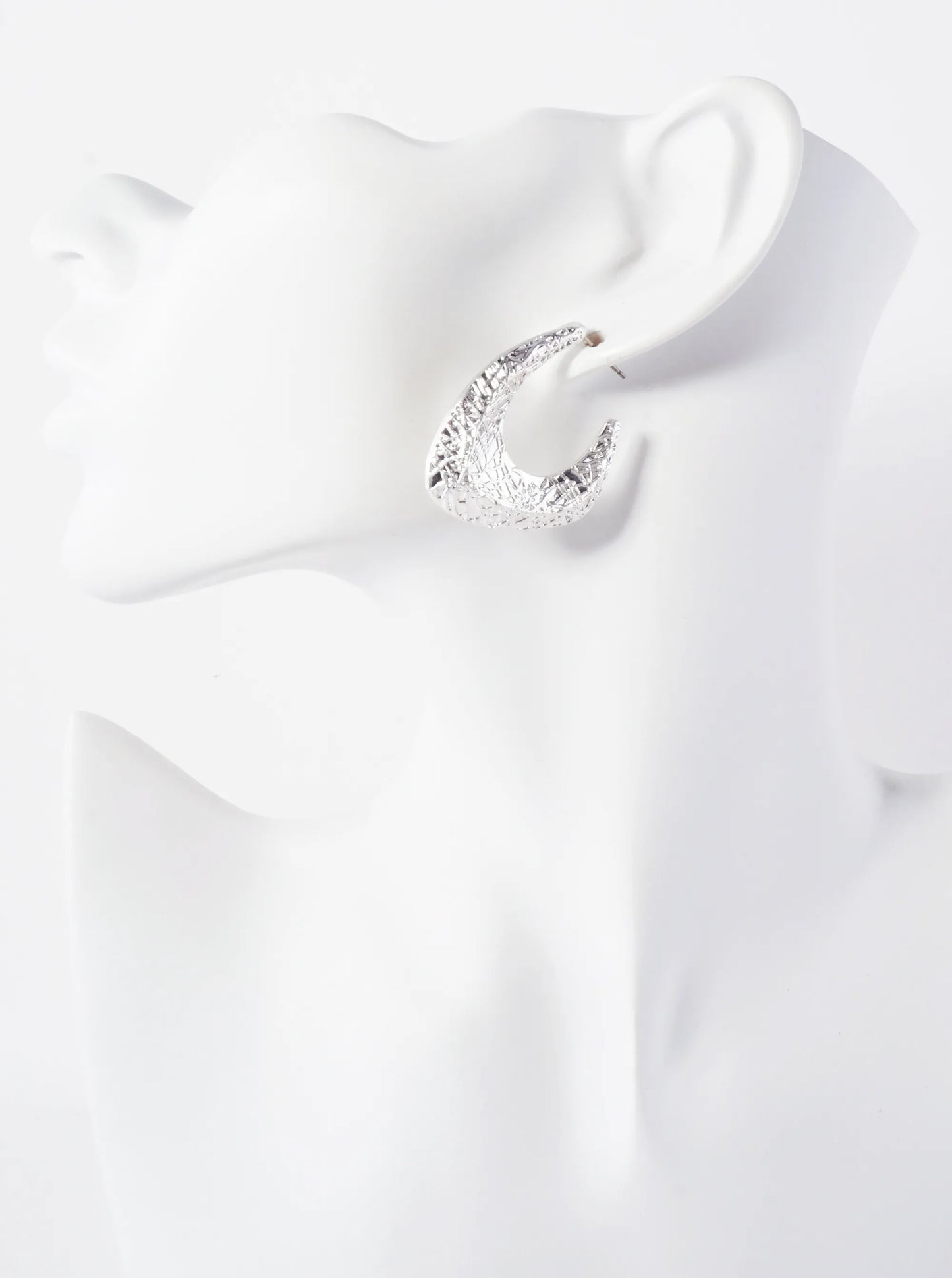 Textured Metal 35mm Hoop Earrings With-Titanium-Post