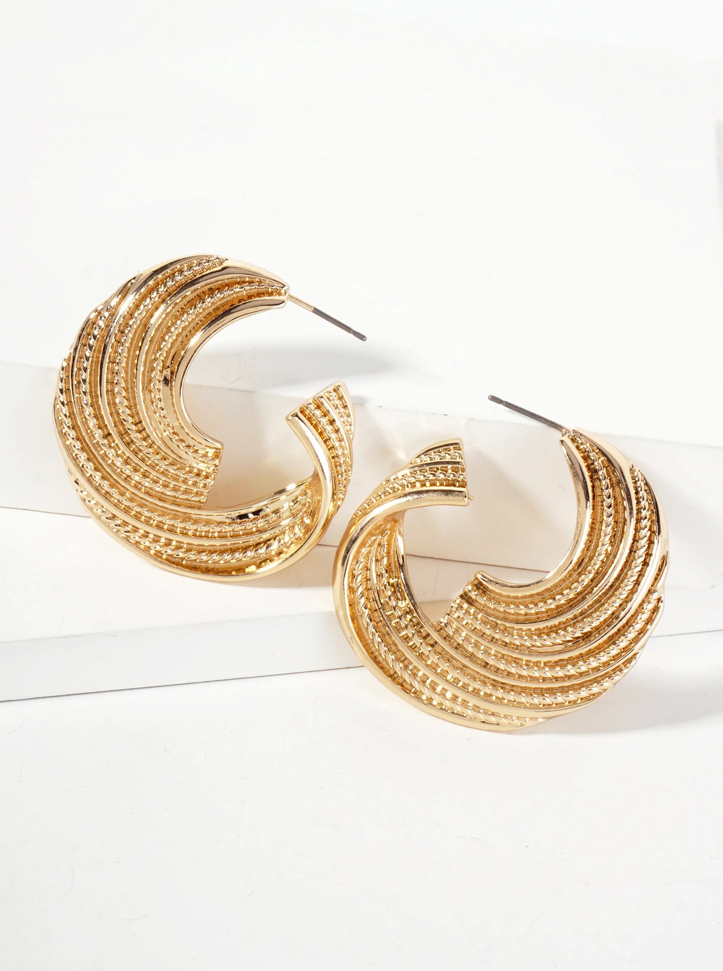Textured Metal 35mm Hoop Earrings With-Titanium-Post