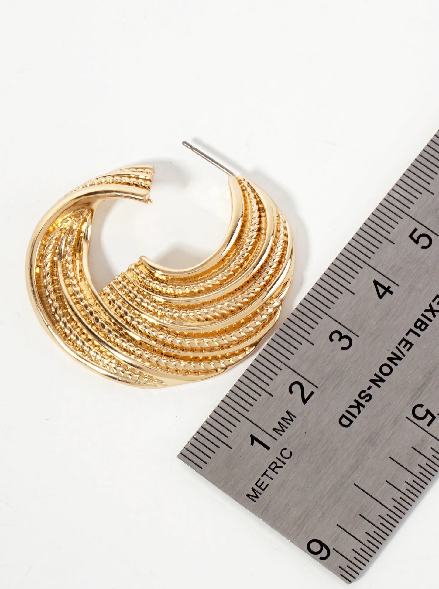 Textured Metal 35mm Hoop Earrings With-Titanium-Post