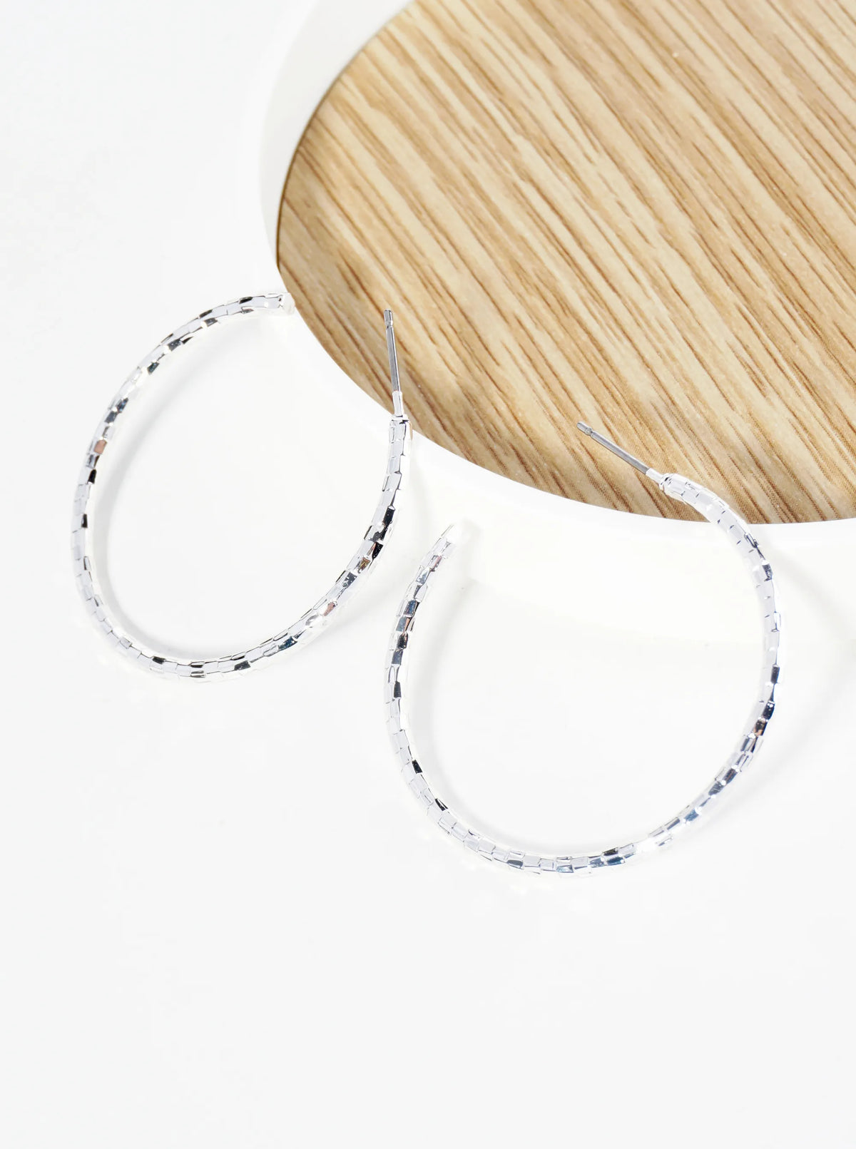 Textured Metal 35mm Open Hoop Earrings