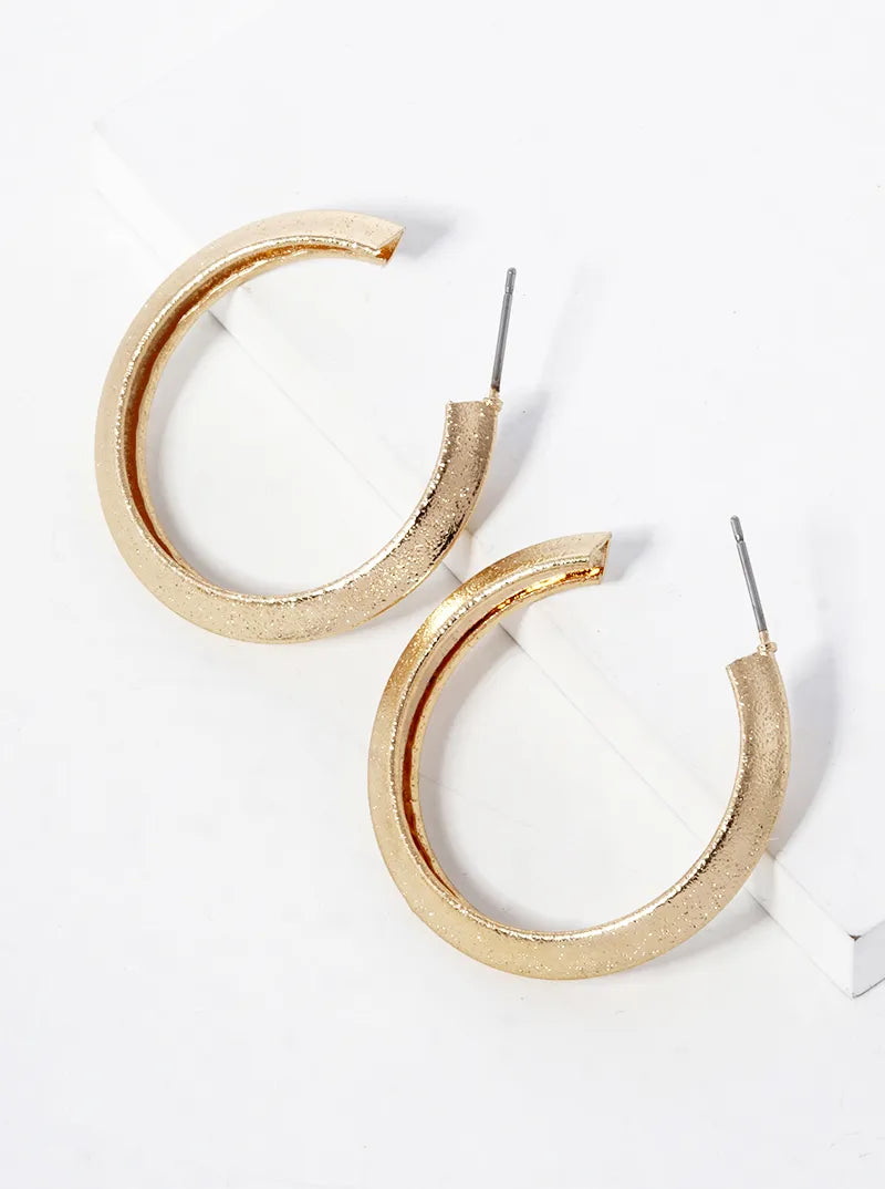 Textured Metal 35mm Open Hoop Earrings