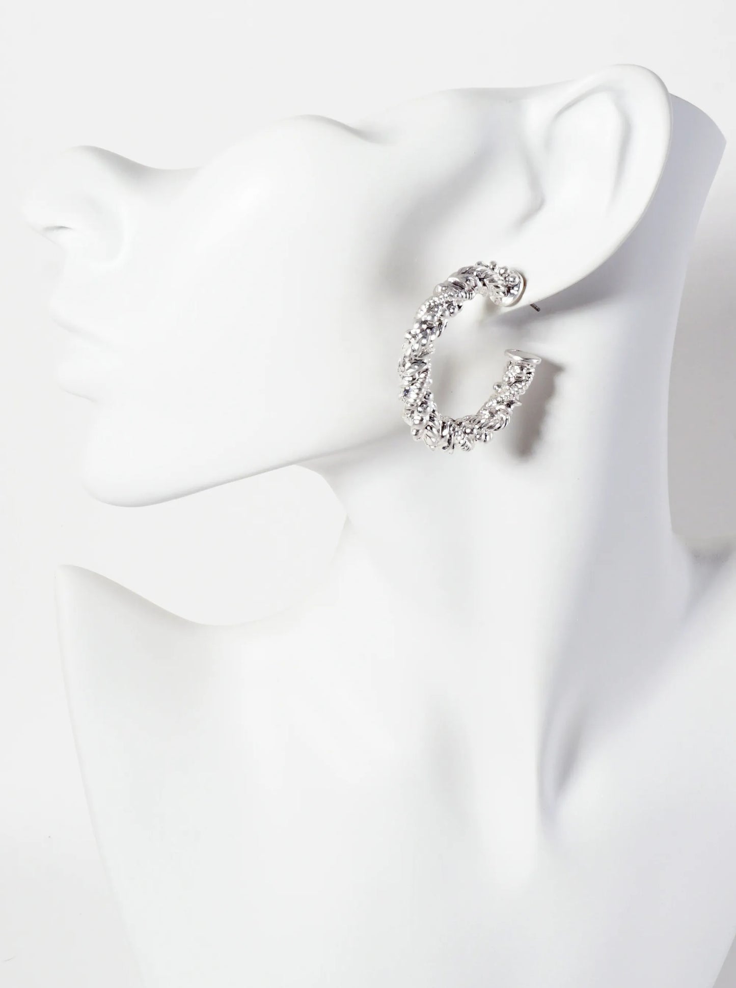 Textured Metal 35mm Open Hoop Earrings With-Titanium-Post