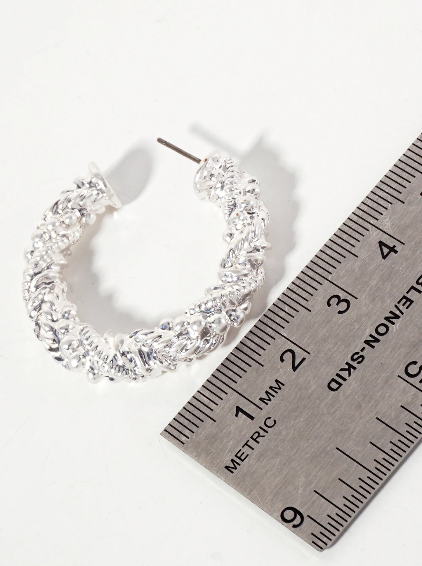 Textured Metal 35mm Open Hoop Earrings With-Titanium-Post