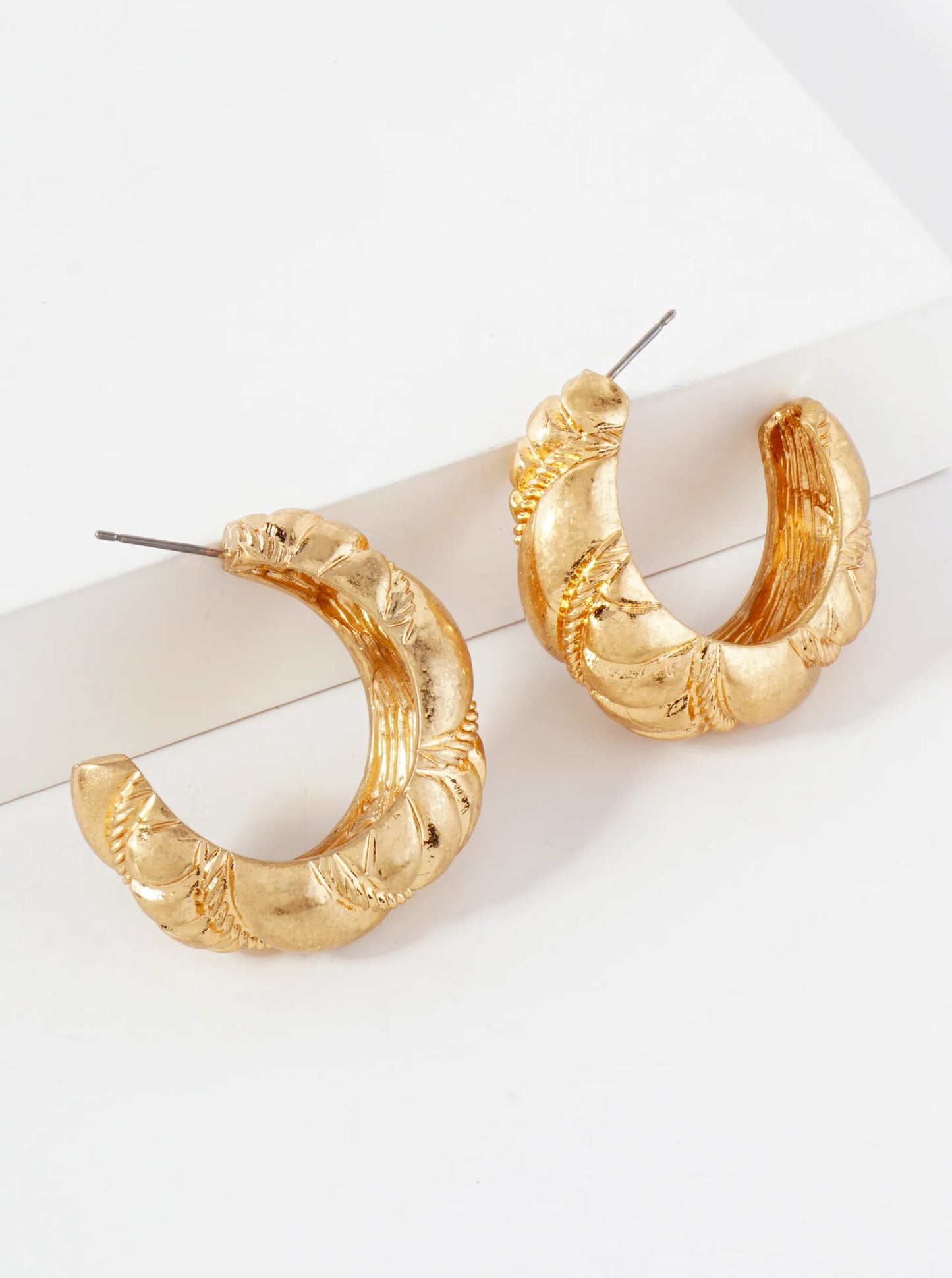 Textured Metal 35mm Tapered Chunky Open Hoop Earrings With-Titanium-Post