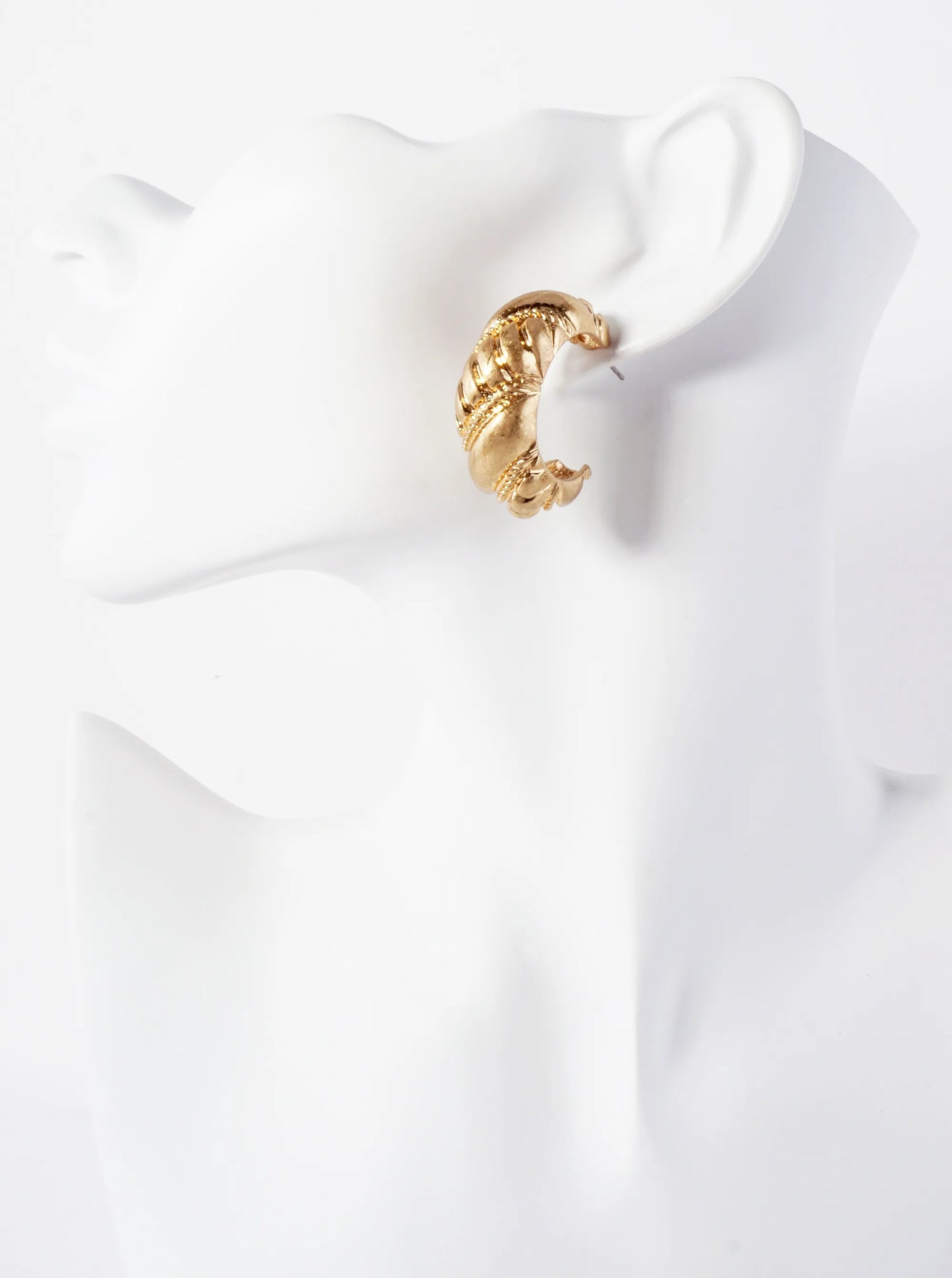 Textured Metal 35mm Tapered Chunky Open Hoop Earrings With-Titanium-Post