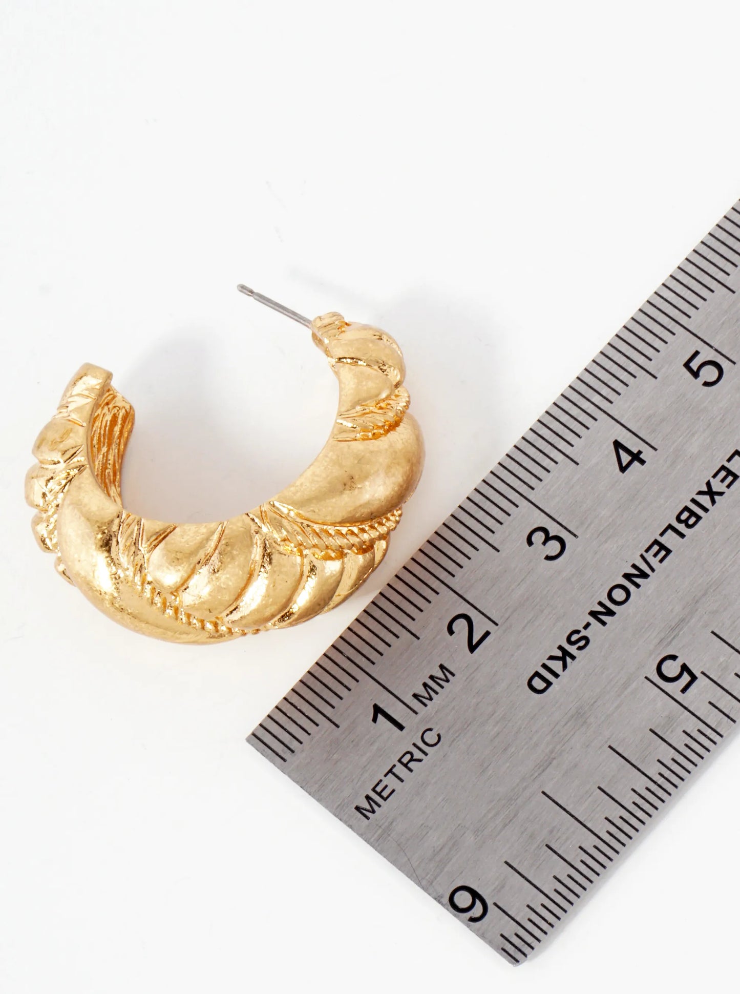 Textured Metal 35mm Tapered Chunky Open Hoop Earrings With-Titanium-Post