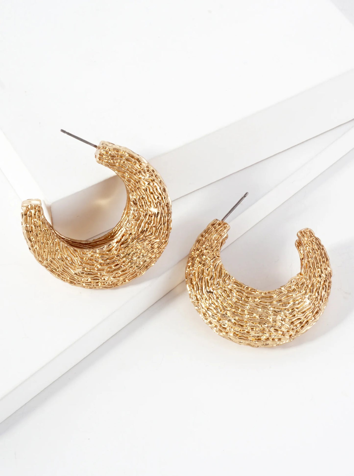 Textured Metal 40mm Chunky Hoop Earrings With-Titanium-Post