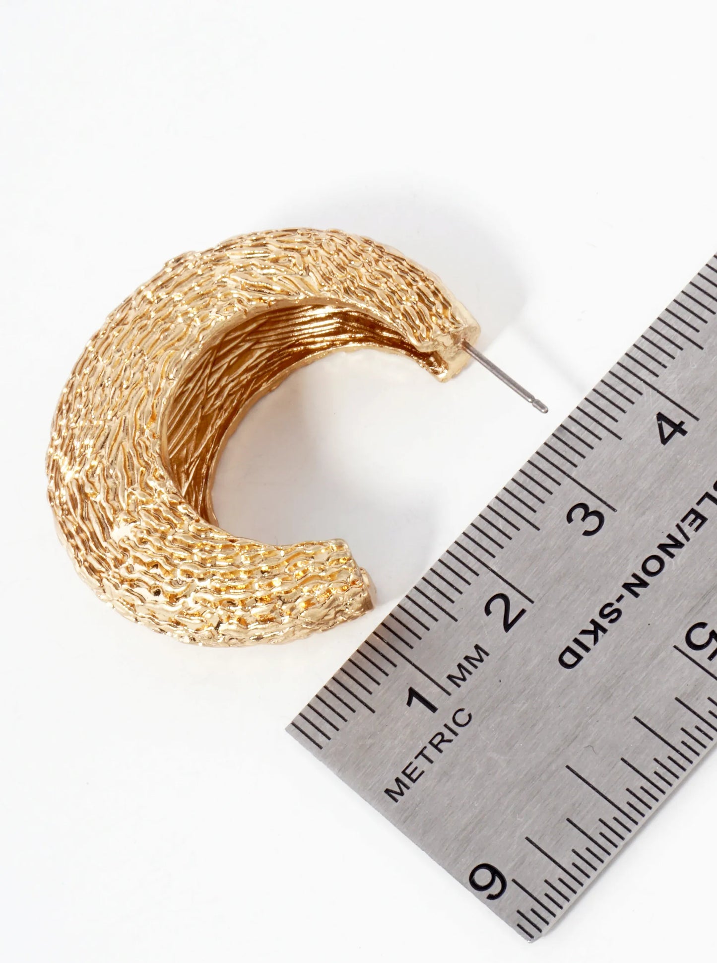 Textured Metal 40mm Chunky Hoop Earrings With-Titanium-Post