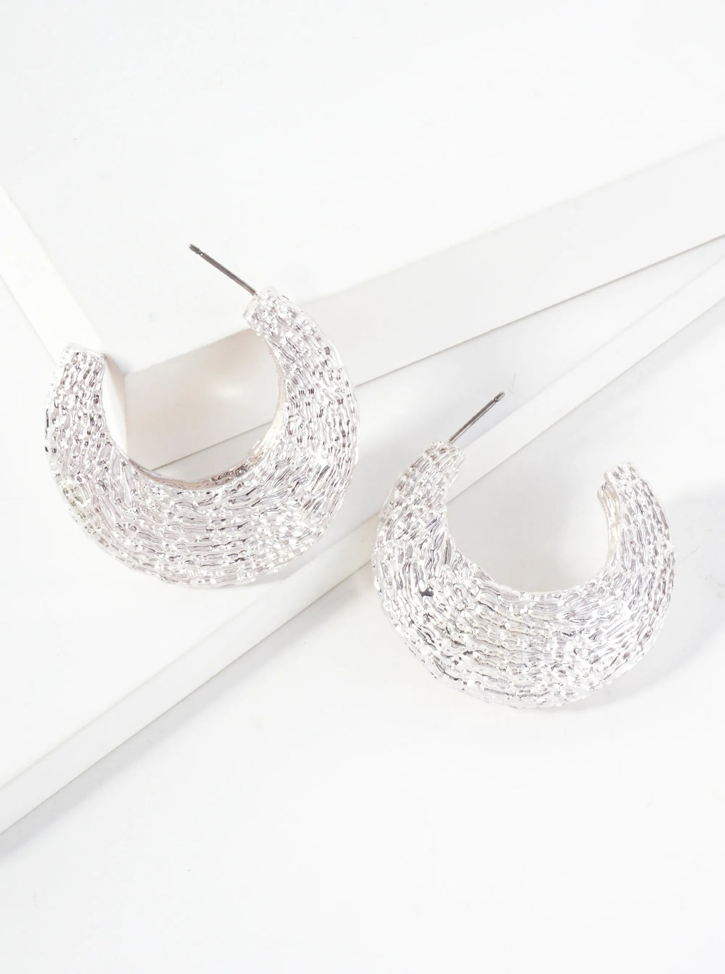 Textured Metal 40mm Chunky Hoop Earrings With-Titanium-Post