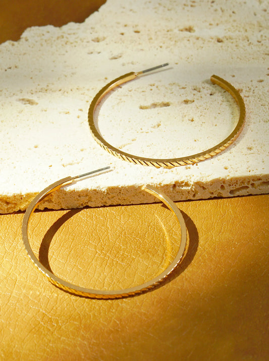 Textured Metal 40mm Lightweight Skinny Open Hoop Earrings