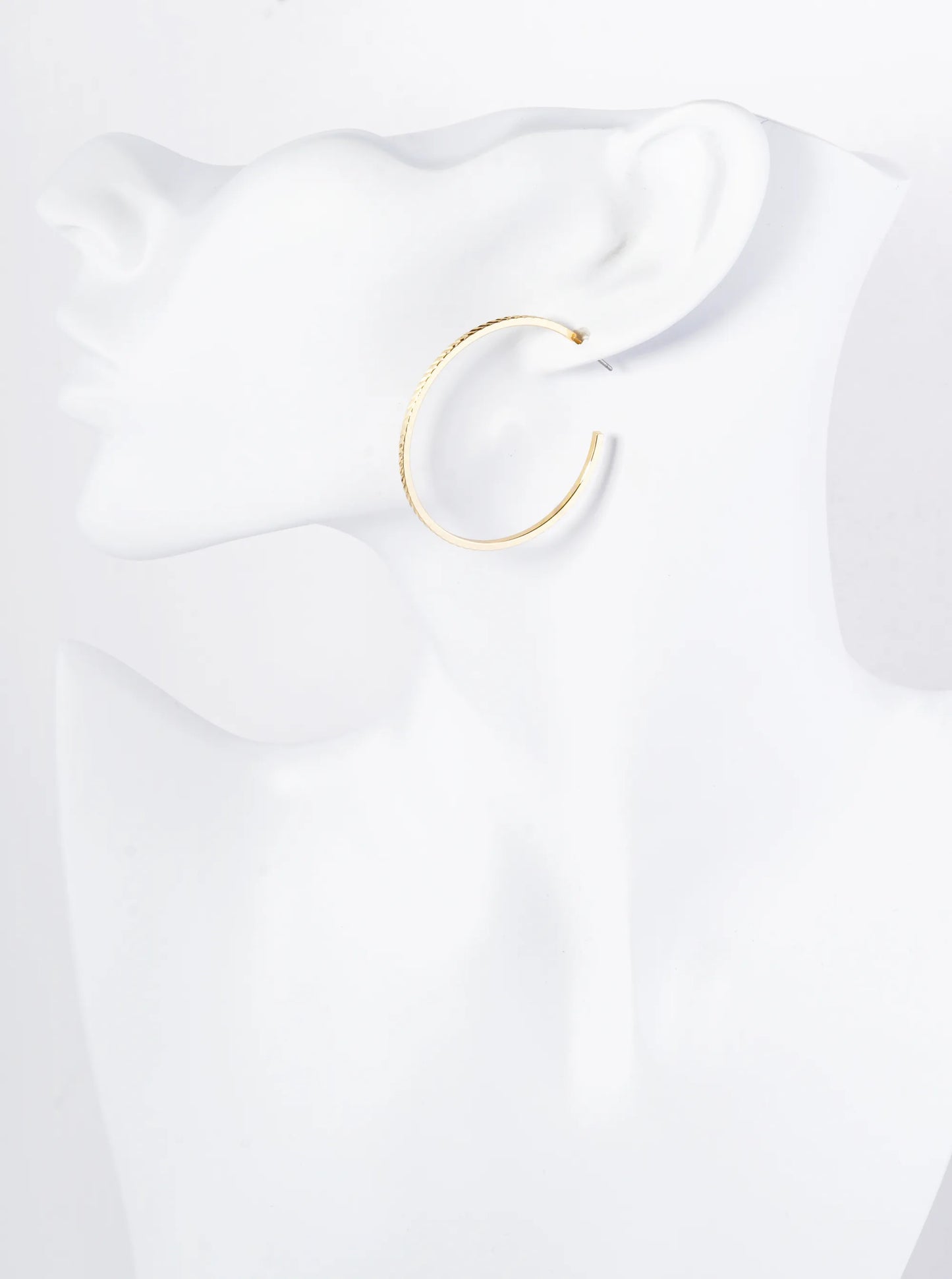 Textured Metal 40mm Lightweight Skinny Open Hoop Earrings