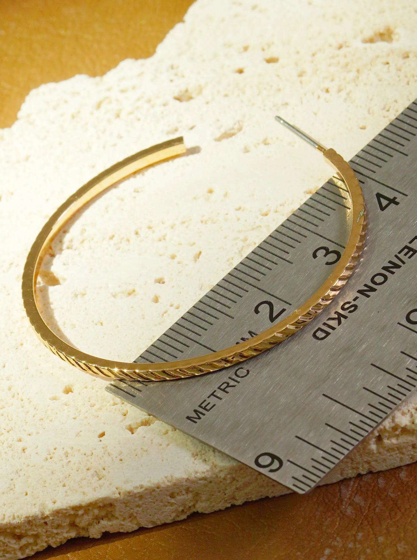 Textured Metal 40mm Lightweight Skinny Open Hoop Earrings