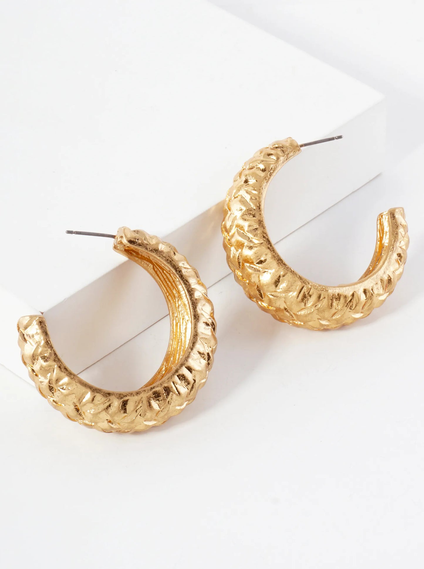 Textured Metal 40mm Tapered Chunky Open Hoop Earrings With-Titanium-Post