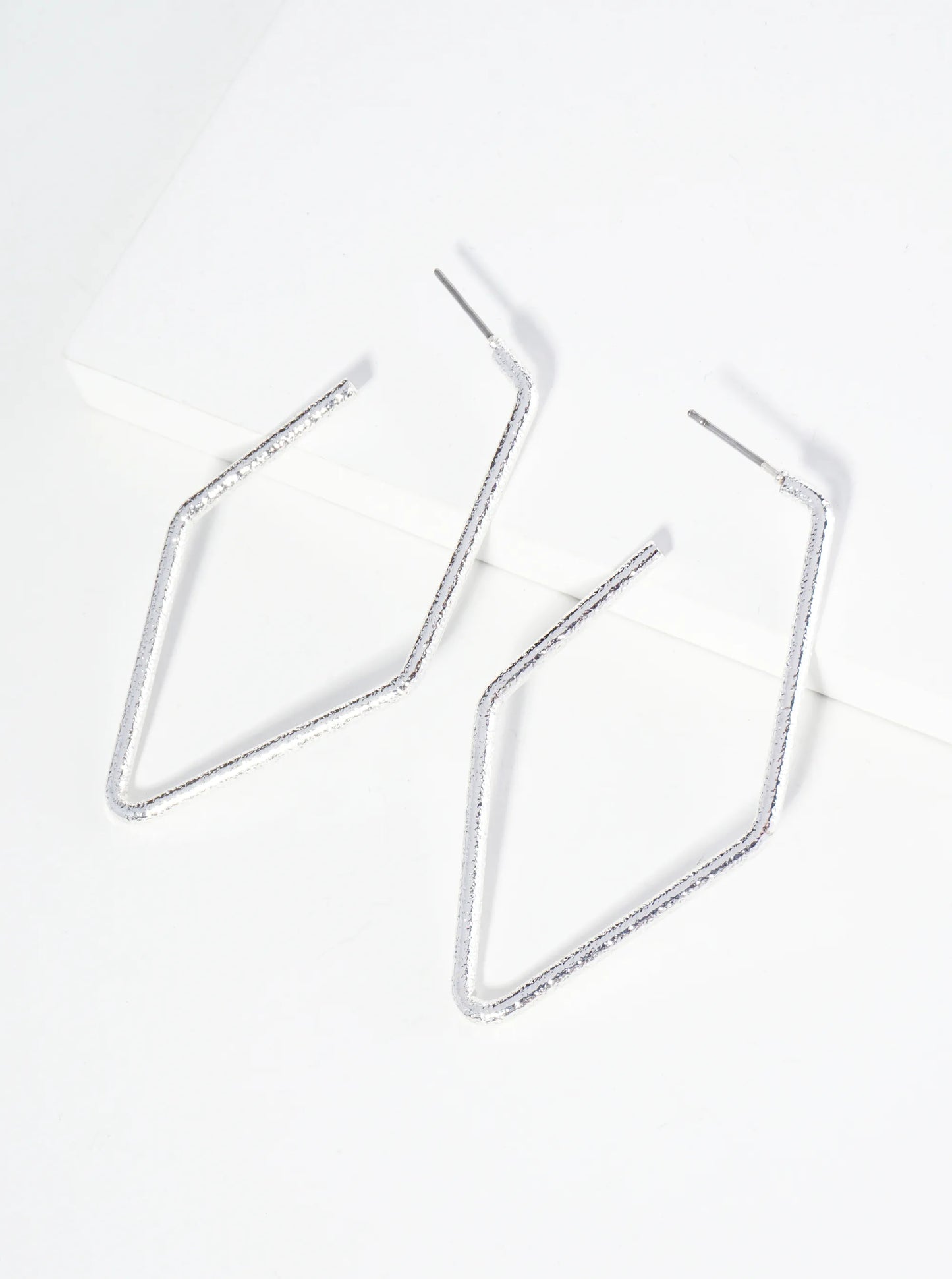 Textured Metal 55mm Rhombus Hoop Earrings