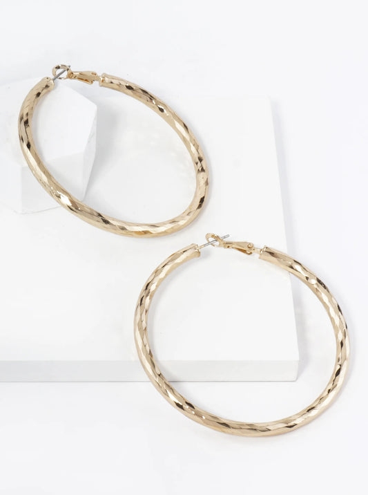 Textured Metal 60mm Large Hollow Hoop Earrings