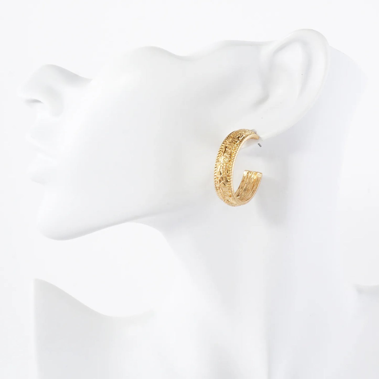 Textured Metal 7mm Wide 30mm Push-Back Hoop Earrings With-Titanium-Post