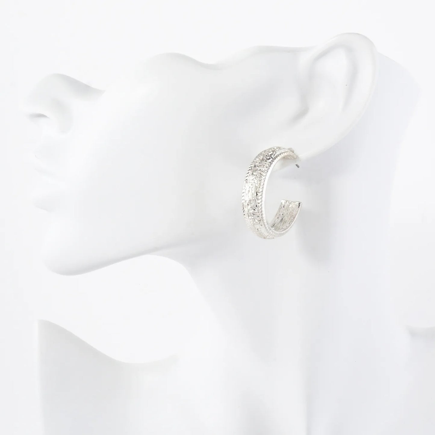 Textured Metal 7mm Wide 30mm Push-Back Hoop Earrings With-Titanium-Post