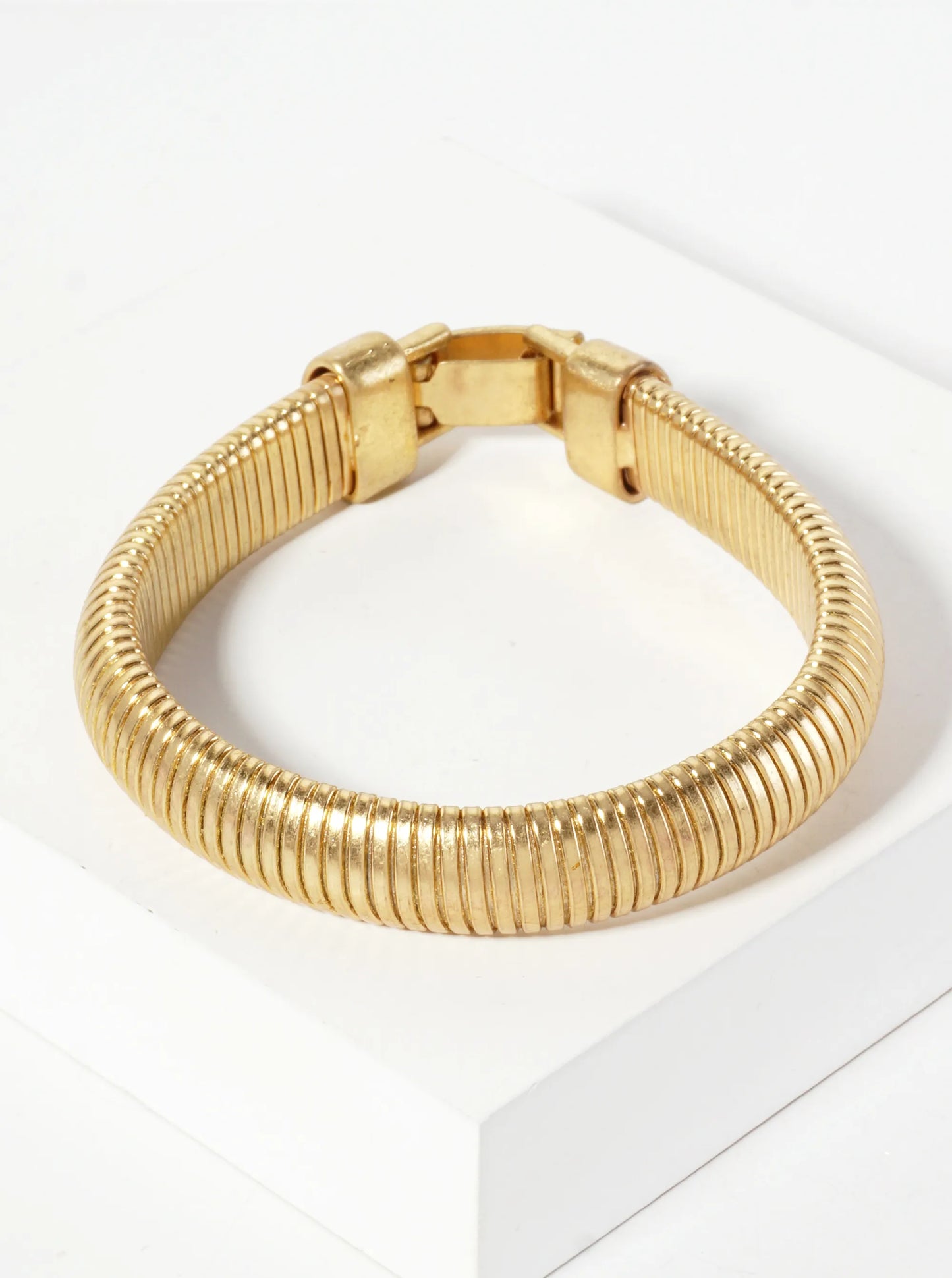 Textured Metal Adjustable Fold Clasp Stretch Bangle Bracelet