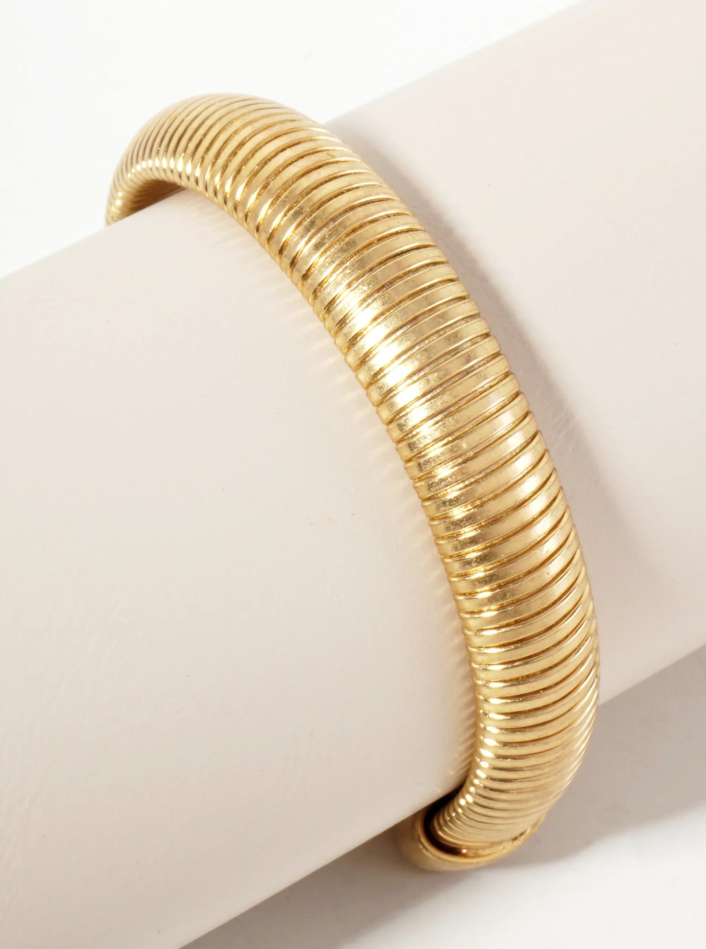 Textured Metal Adjustable Fold Clasp Stretch Bangle Bracelet