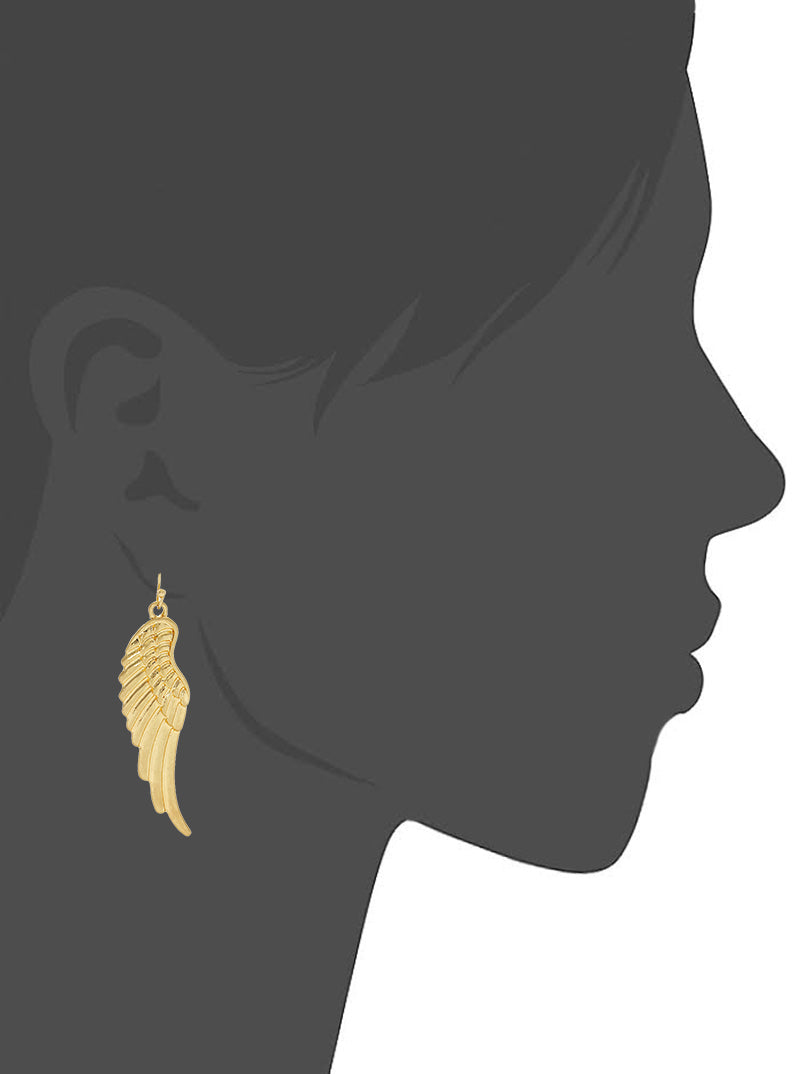 Textured Metal Angel Wing Fish Hook Dangle Drop Earrings