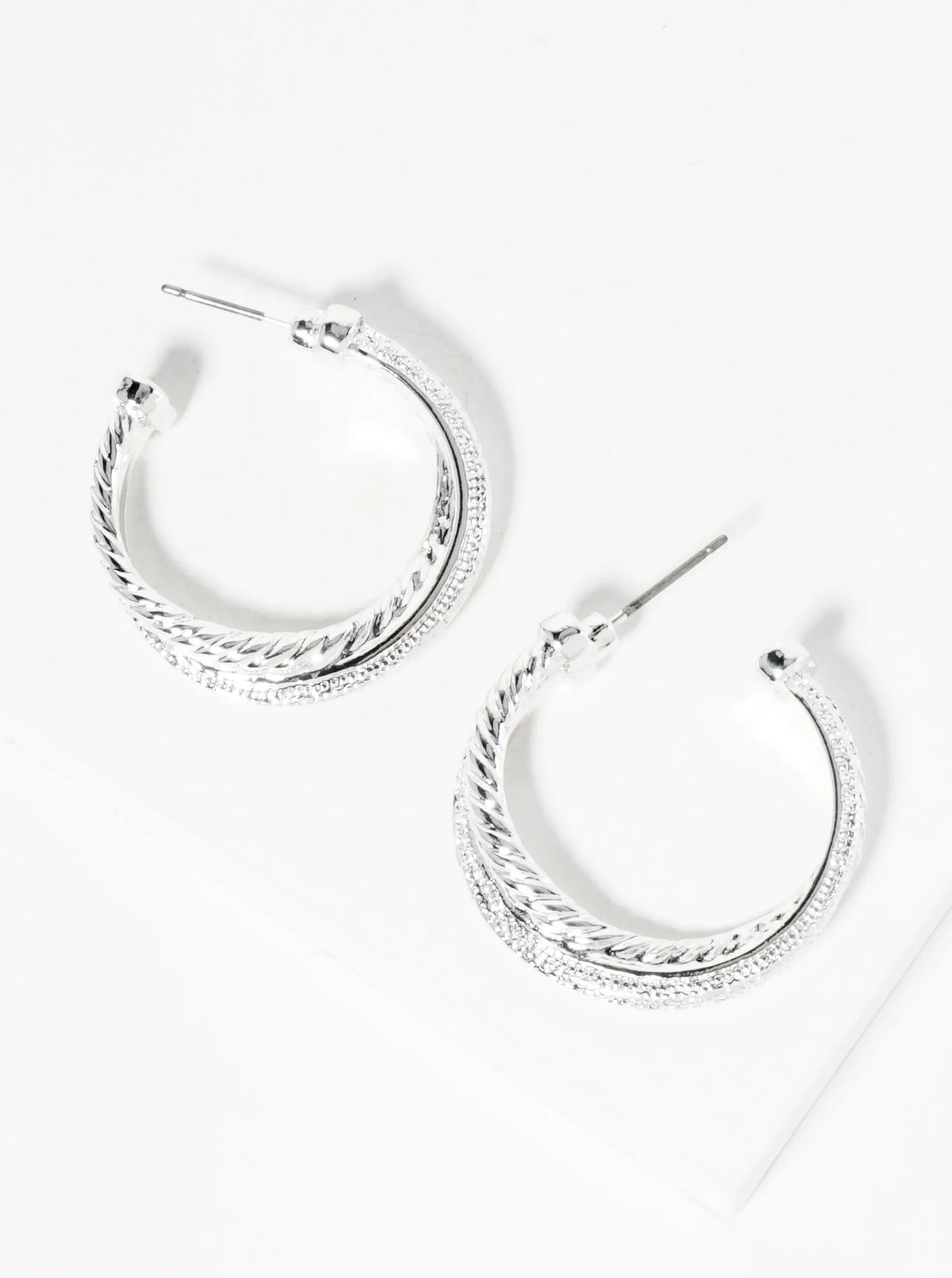 Textured Metal Crossover 30mm Open Hoop Earrings