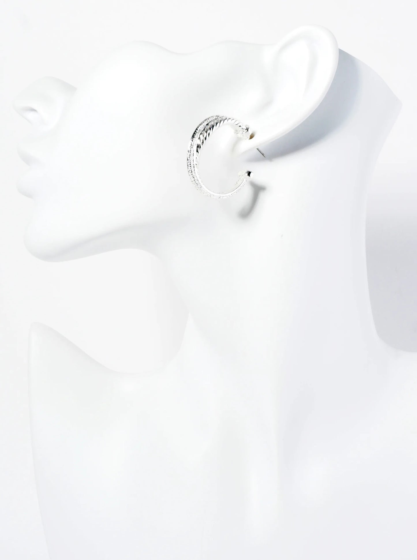 Textured Metal Crossover 30mm Open Hoop Earrings