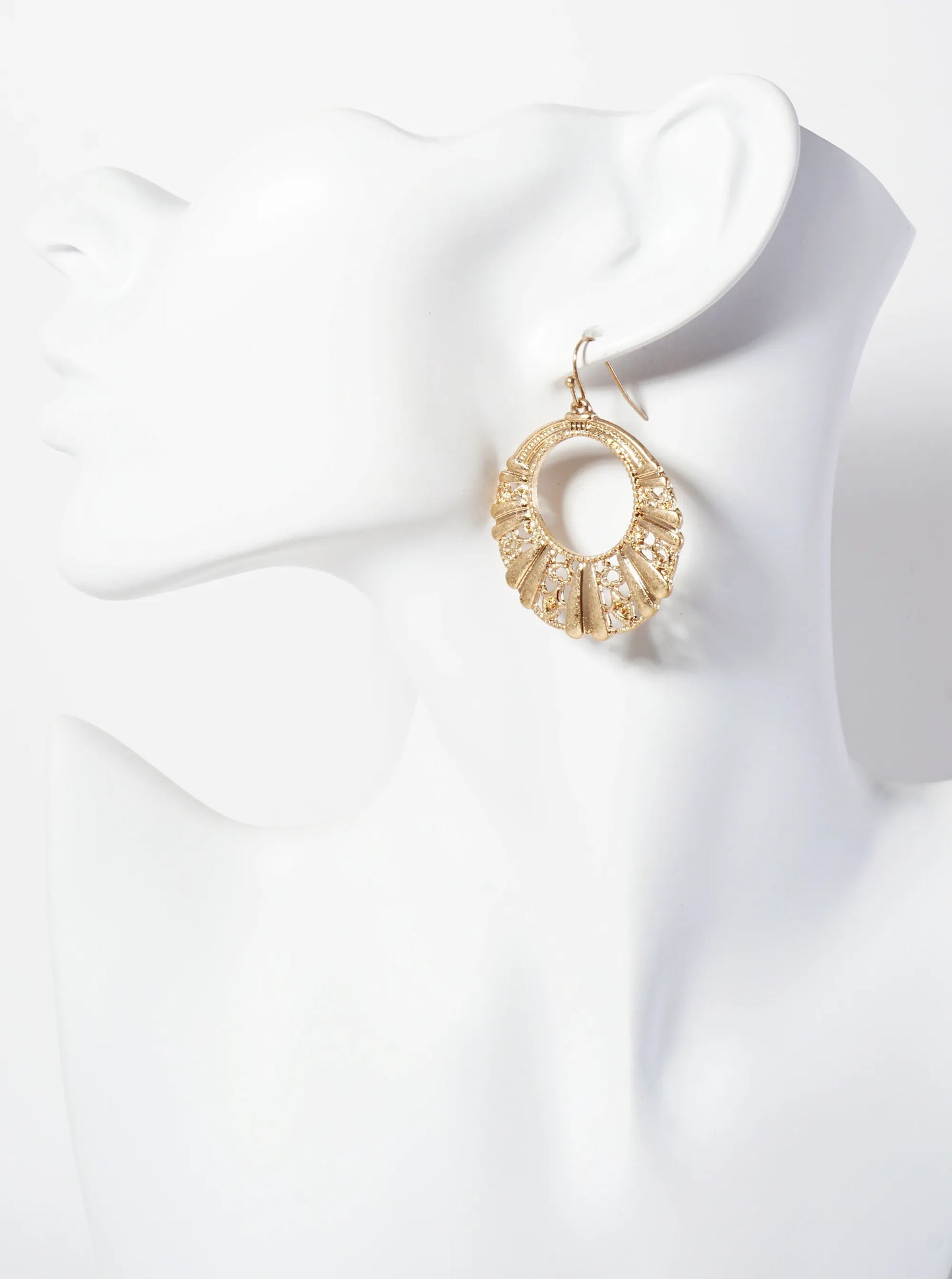 Textured Metal Cutout Circle Dangle Drop Earrings