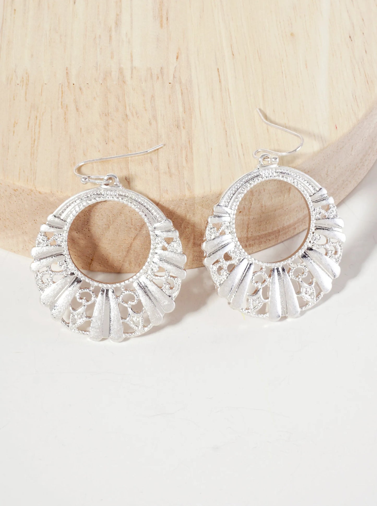 Textured Metal Cutout Circle Dangle Drop Earrings
