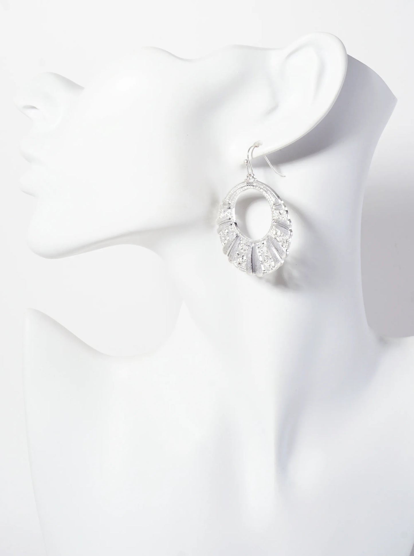 Textured Metal Cutout Circle Dangle Drop Earrings