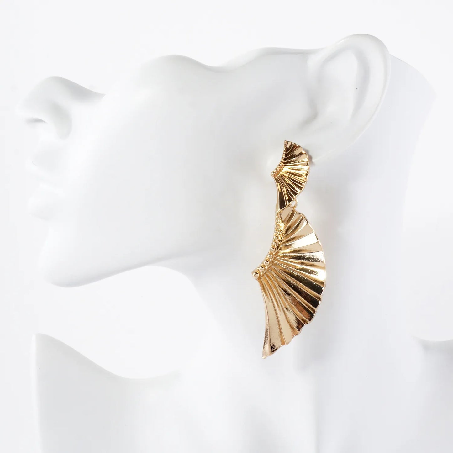 Textured Metal Double Angel-Wing Statement Earrings With-Titanium-Post