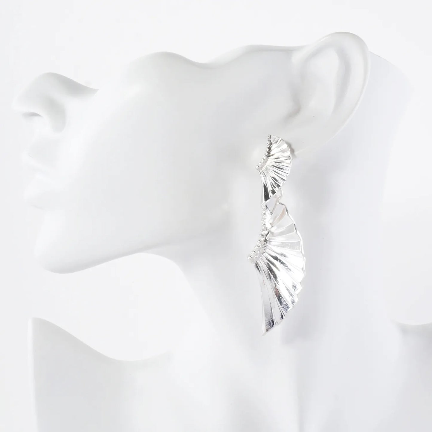 Textured Metal Double Angel-Wing Statement Earrings With-Titanium-Post