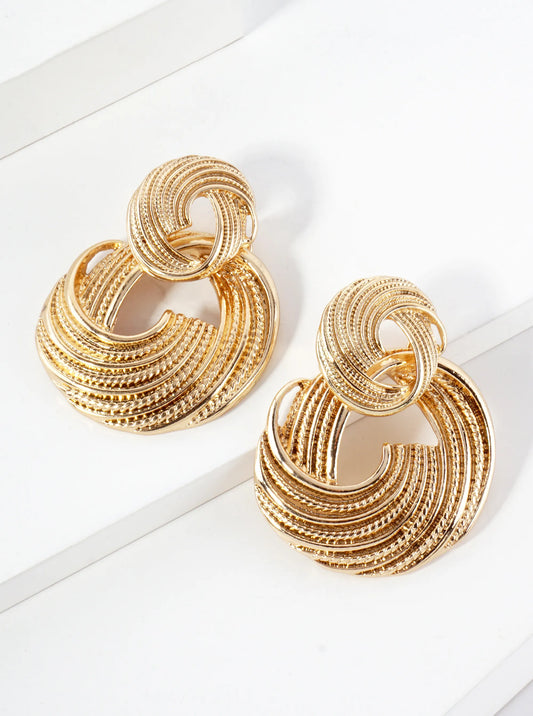 Textured Metal Double Circle Drop Dangle Earrings With-Titanium-Post