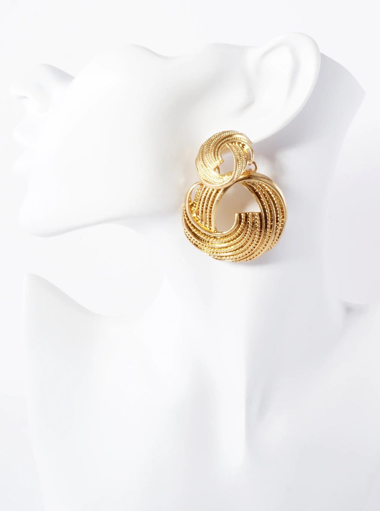 Textured Metal Double Circle Drop Dangle Earrings With-Titanium-Post