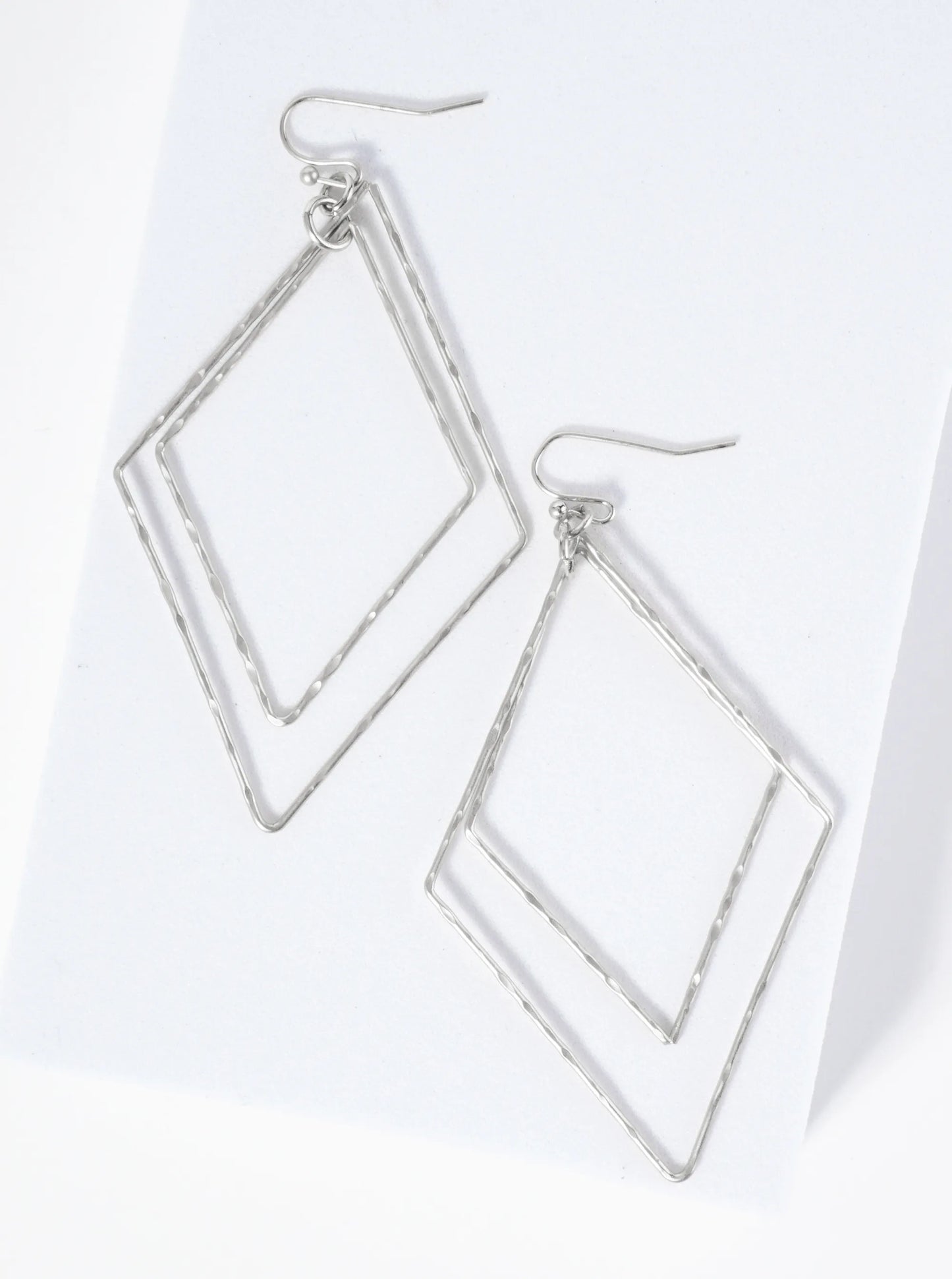 Textured Metal Double Diamond Shape Dangle Earrings
